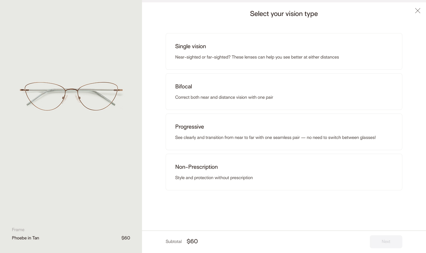 Prescription Flow - Vision Type Selection